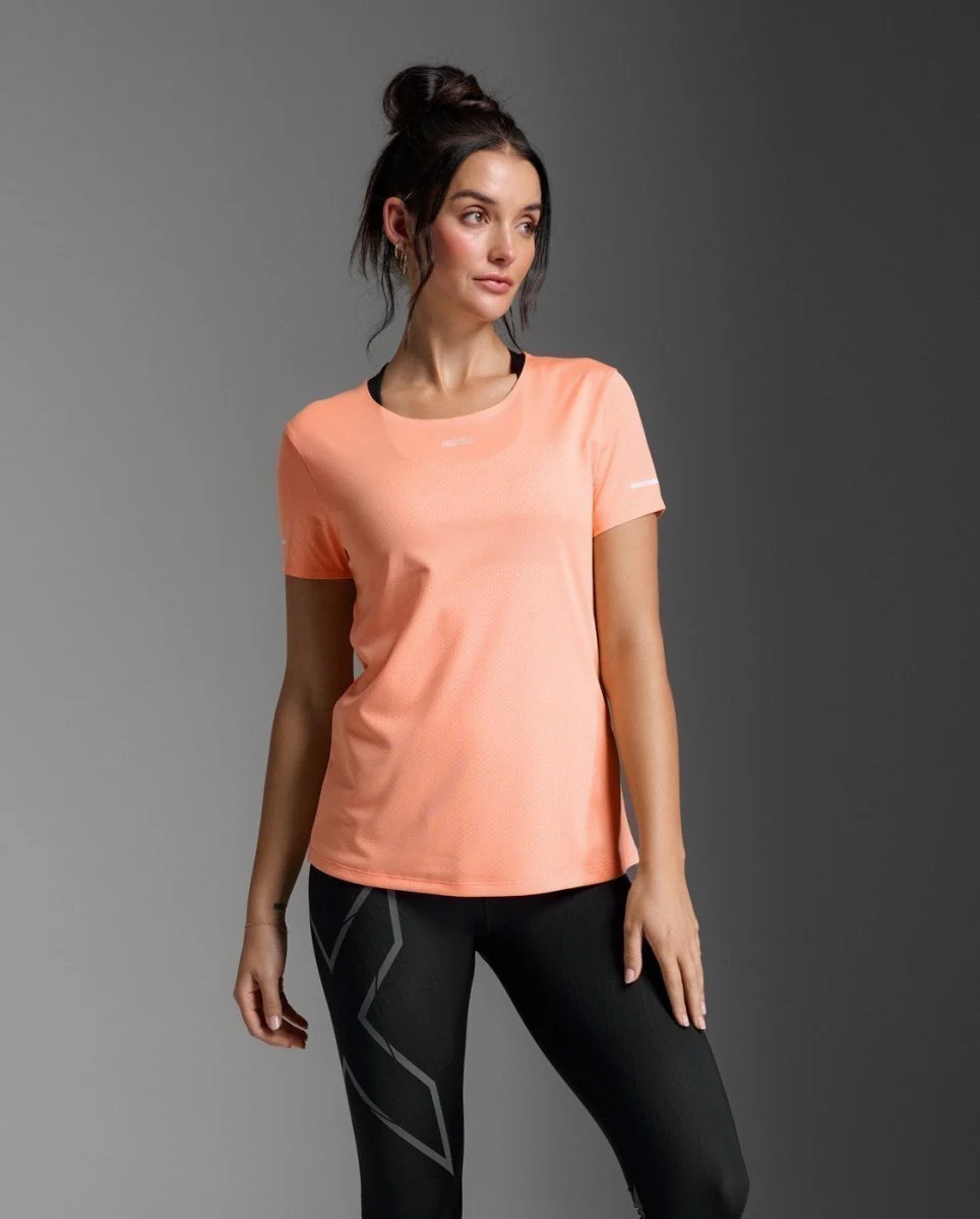 Light Speed Tech Tee Laufshirt Damen - digital peach/white reflective